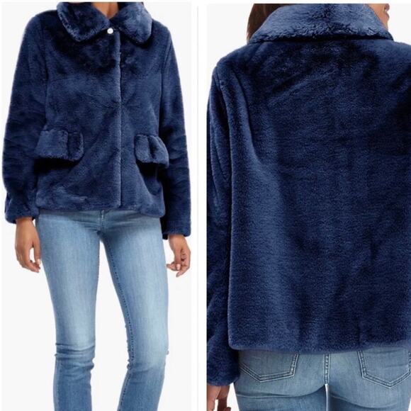 Gal Meets Glam Collection Reese Faux Fur Jacket Navy - Picture 1 of 16